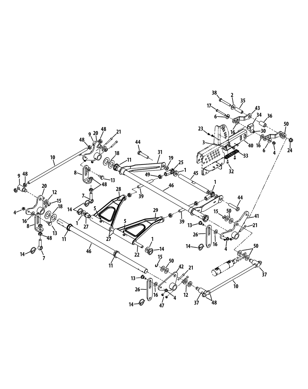 Deck Lift Assembly Diagram and Parts List for S7237-KW LP-53AP8DU8750-999cc Cub Cadet Lawn Tractor